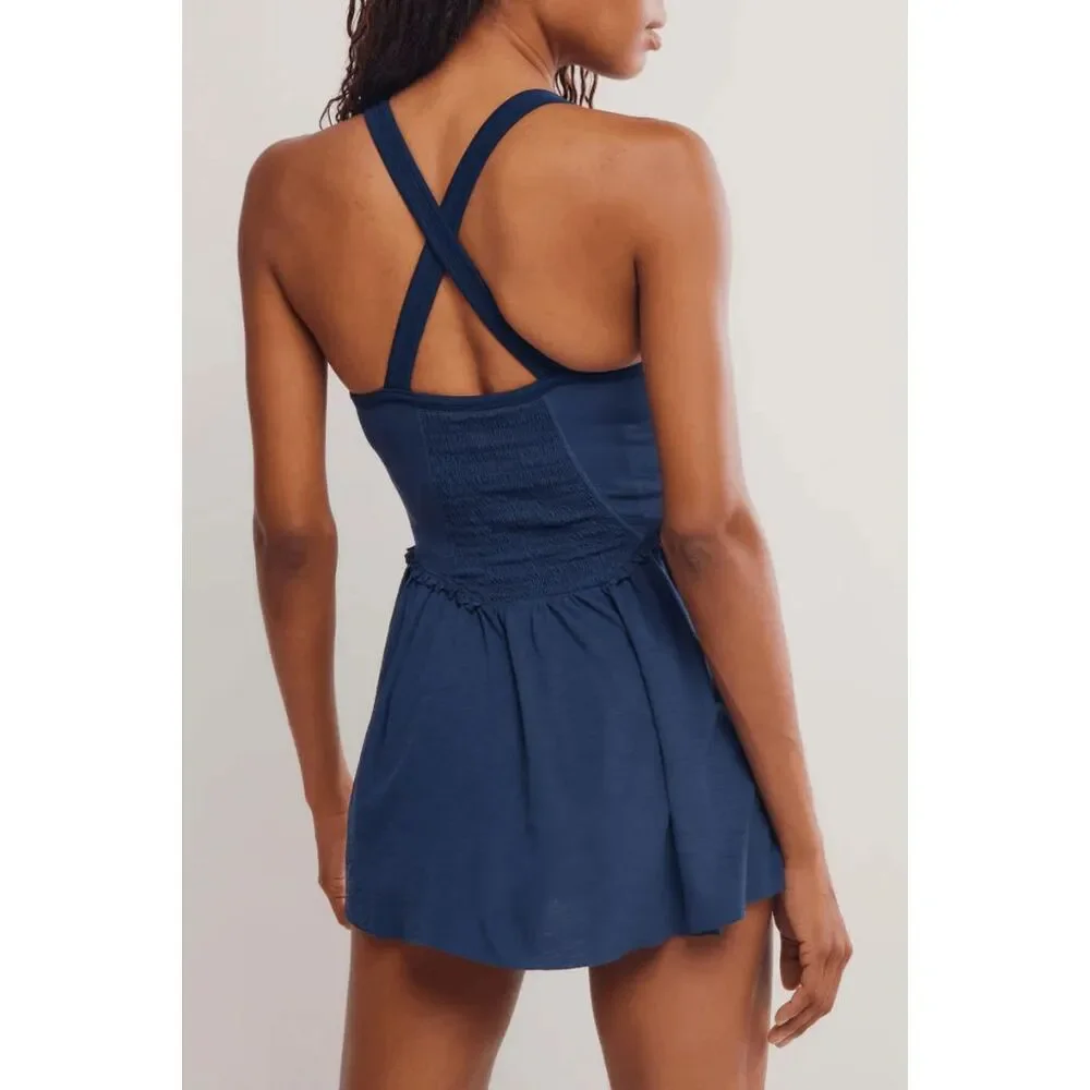 Free People Movement Smockin Hot Navy Blue Dress Shorts Small NWOT